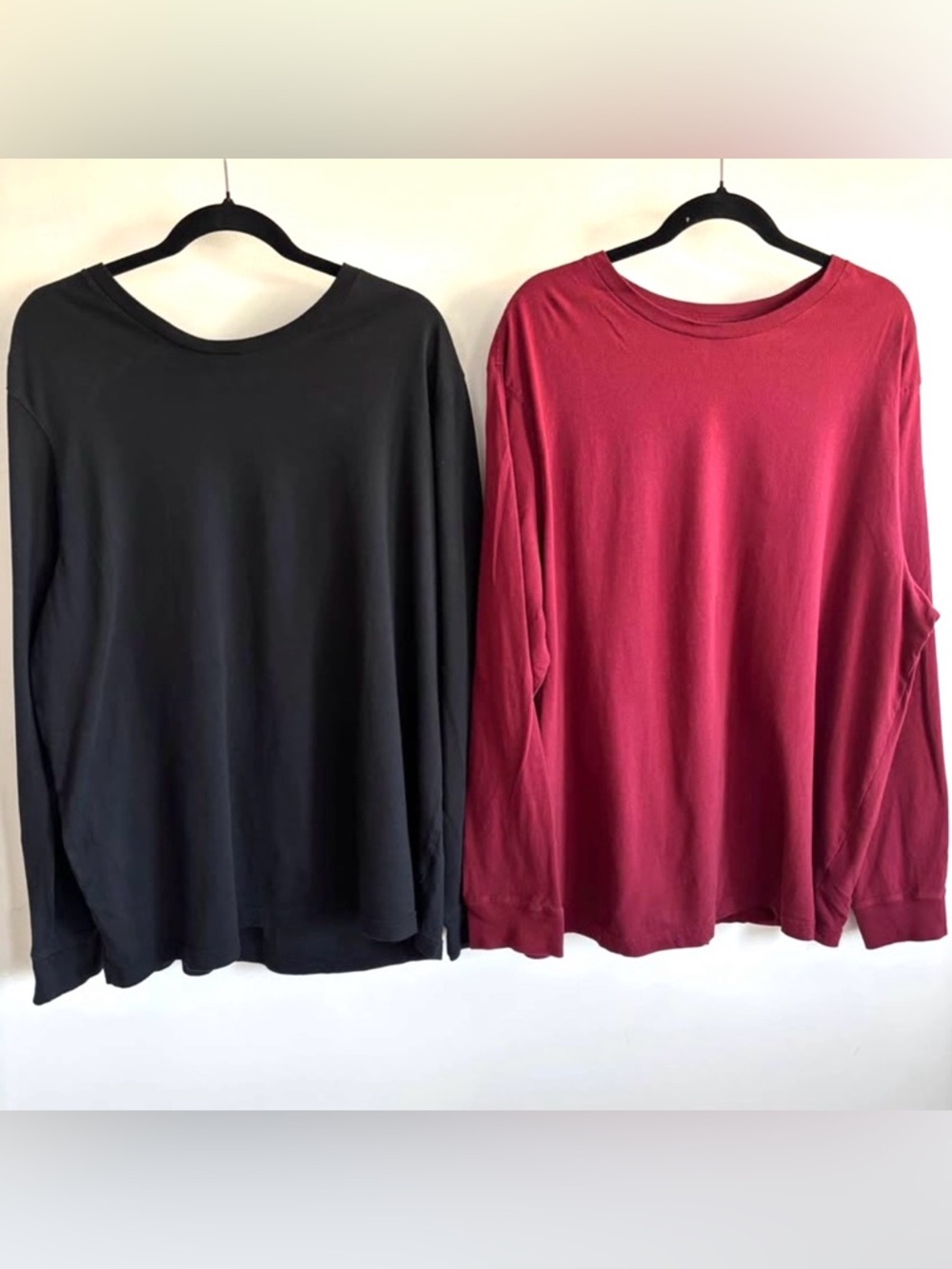 2 George Long-Sleeve Crewneck Tee Shirts 2X Black & Burgundy